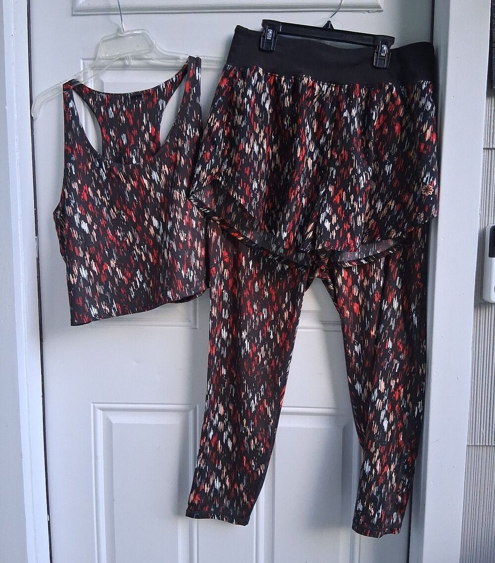 381 3 Pc Set Women's Athletic Leggings Shorts & Sports Bra Tank Top Black